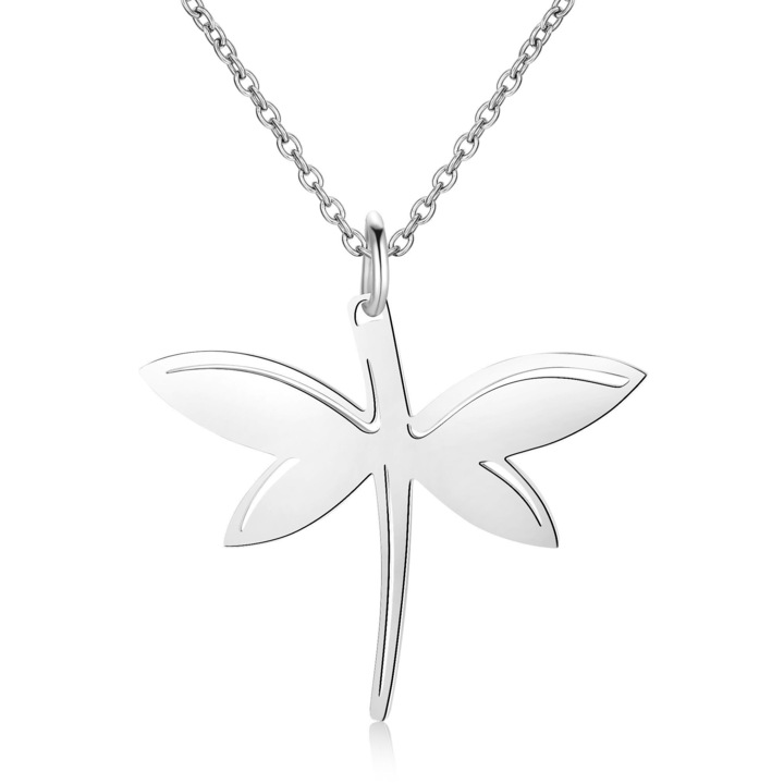 AILORIA, Colier de otel inoxidabil cu pandantiv Libellule, Argintiu