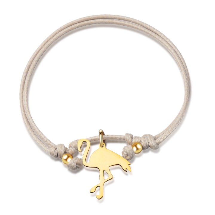 AILORIA, Bratara-snur cu talisman flamingo Flamant, Auriu