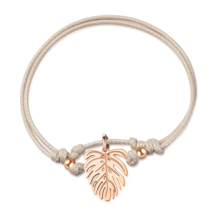 AILORIA, Bratara-snur cu talisman in forma de frunza Jungle, Auriu rose