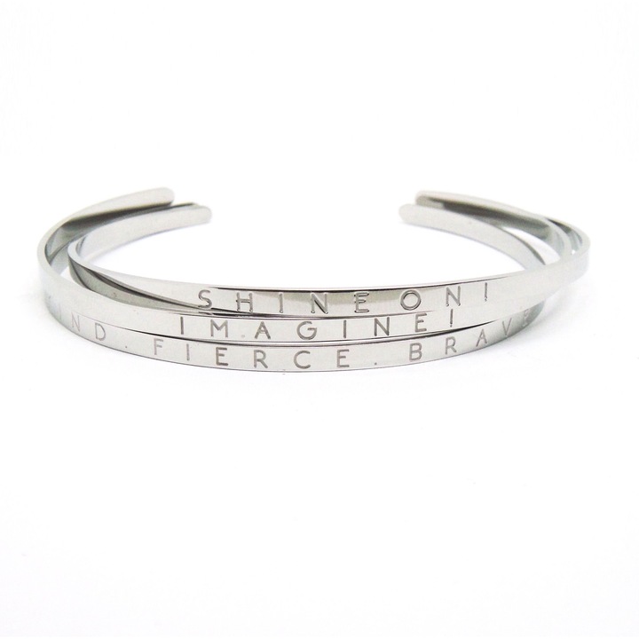 AILORIA, Set de bratarari rigide cu mesaj gravat Émotion, Argintiu