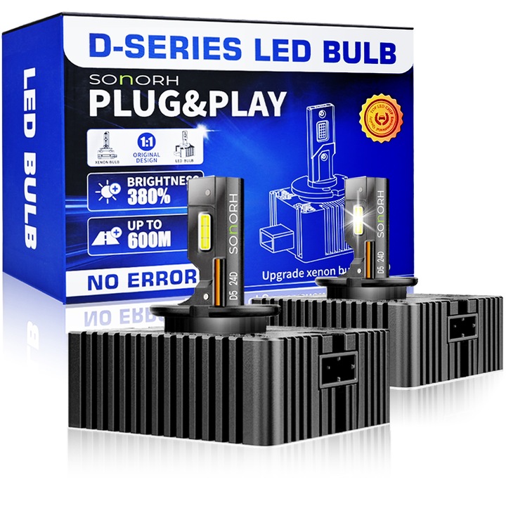 Xenon LED D5S/D5R izzók, 120W, 20000 lumen, Canbus Plug&Play, 2 db, ventilátor és réz hűtőrúd, 30000 óra, IP68, SONORH®