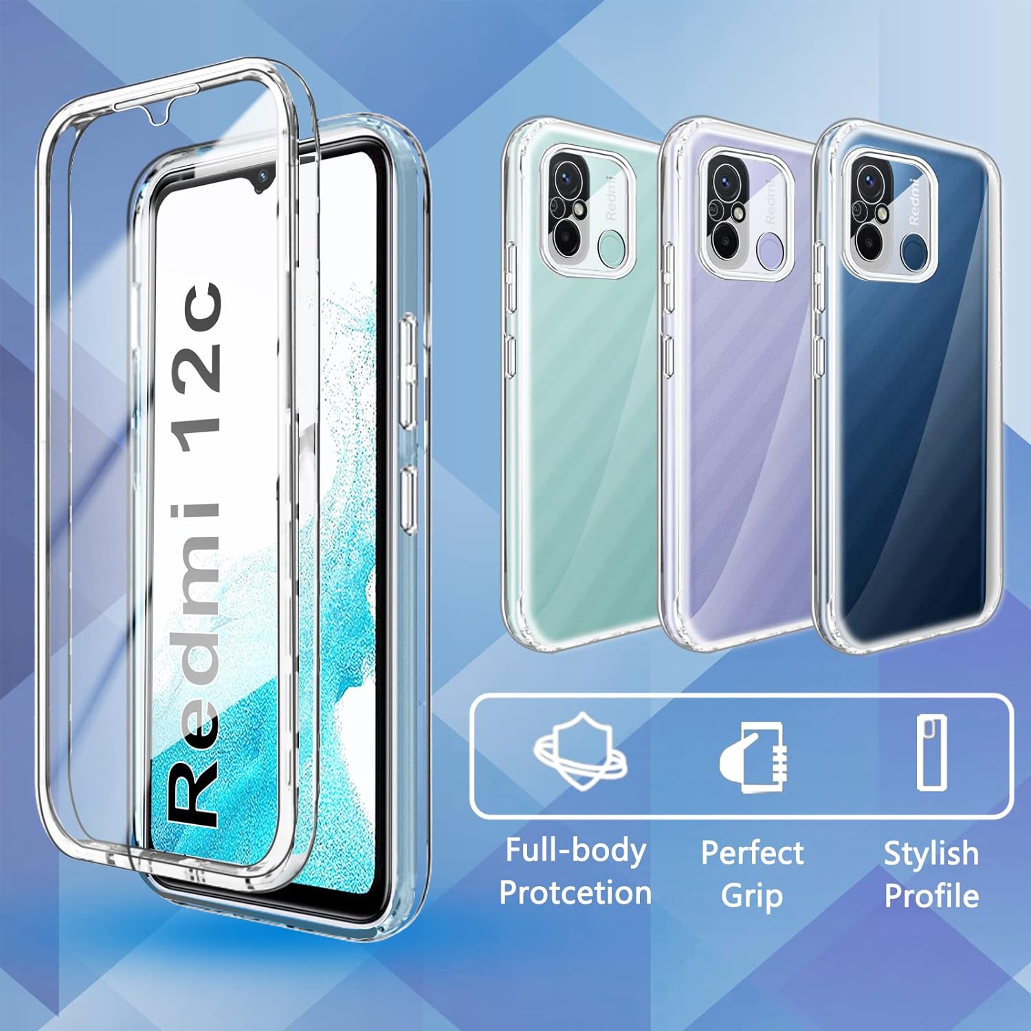 Husa 360 compatibila cu Xiaomi Redmi 12C - V2 Transparent fata si spate