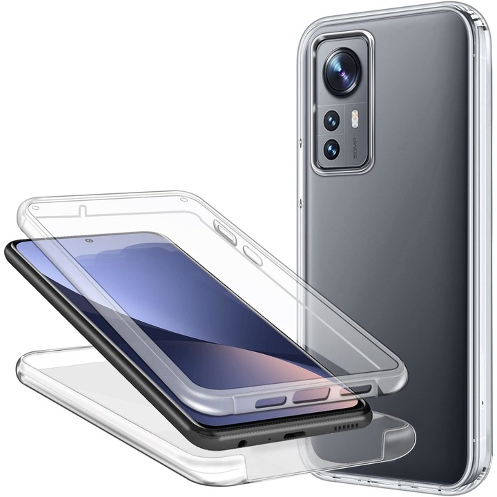 360 капак, съвместим с Xiaomi Redmi 12 4G - V2, Прозрачен отпред и отзад