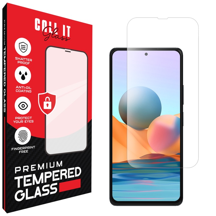 Folie Protectie Call It Glass™ pentru Xiaomi Redmi Note 10 Pro Max, Tip Premium, Ultra Transparenta, Kit complet de instalare, Anti-Spargere, Shock, Felxibila si Dura, Vizuine completa Display, fara blocare de ecran neagra - Sticla Transparenta