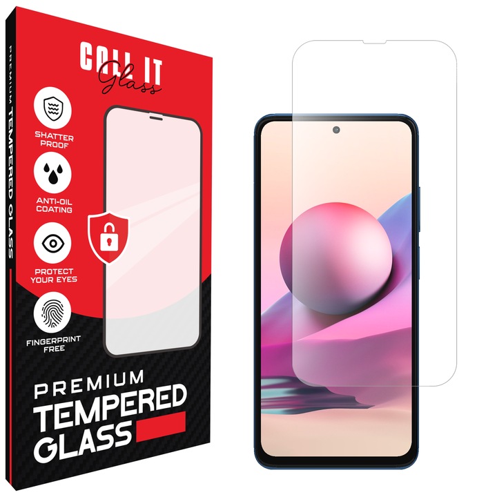 Call It Glass™ védőfólia Xiaomi Redmi Note 10S-hez, prémium típus, rendkívül átlátszó, teljes telepítési készlet, törésgátló, ütésálló, rugalmas és kemény, teljes kijelző, fekete képernyőzár nélkül – átlátszó üveg