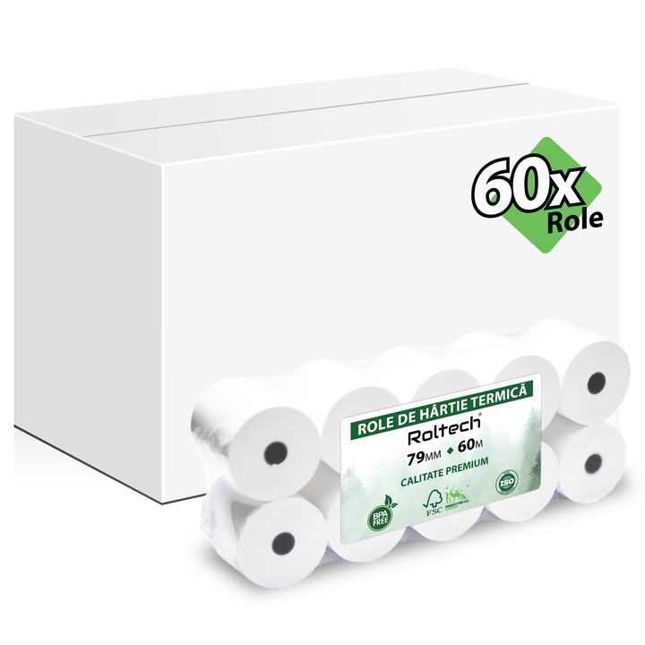 Role hartie casa de marcat, 79mm x 60m, 60 bucati/cutie, ROLTECH