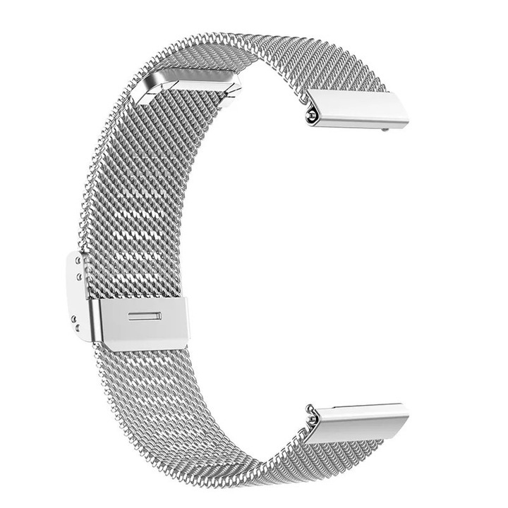 Bratara metalica compatibila cu Samsung Galaxy Watch 4 40/42/44/46mm / 5 40/44/45mm/ 6 40/43/44/47 mm / Huawei Watch GT 2 42mm / GT 3 42mm / Amazfit BIP / GTS / GTS 2 / GTS 3 / GTS 4 / MINI, Curea Best Accessories, 20 mm, argintiu