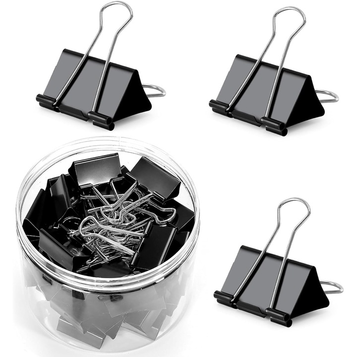 Комплект от 24 щипки, QHYKKYJ, 1.25", черен/сребрист