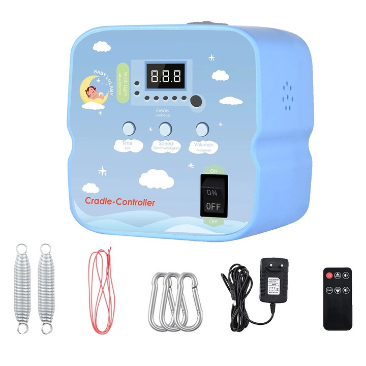 Control viteza balansoar electric pentru bebelusi, control la distanta, 9 viteze, albastru marin, 20kg