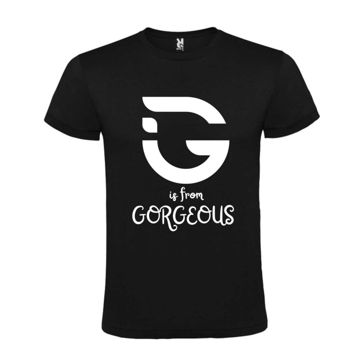 Tricou barbat, din bumbac, personalizat cu textul „G is from Gorgeous”, negru, marime XXL