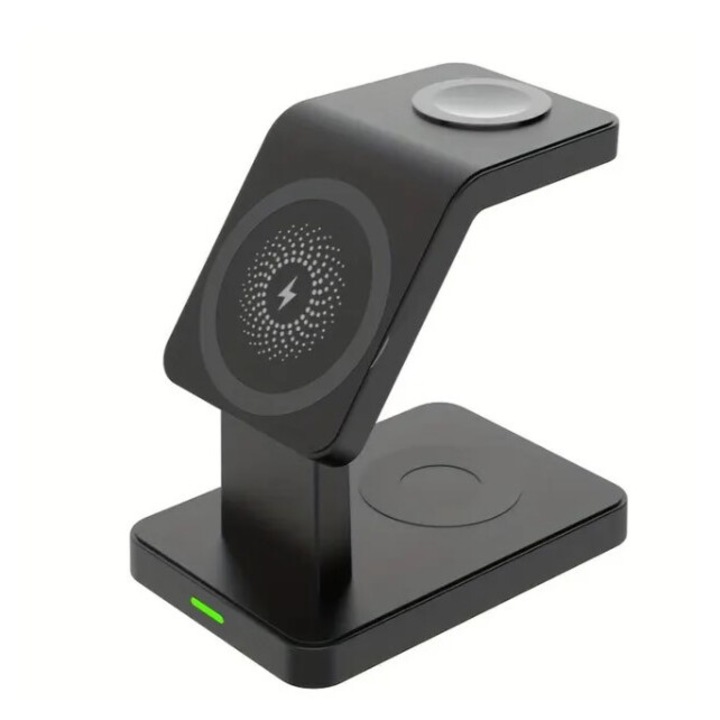 Incarcarcator Wireless Functie Magsafe 3 in 1, iPhone/Apple Watch/Airpods, Fast Charge, 15W, Negru