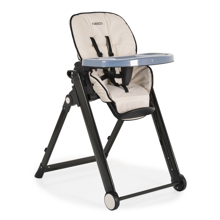 Scaun de masa Cangaroo Neron Beige pliabil, cu suport picioare si spatar reglabil, tava dubla, greutate admisa 15 kg