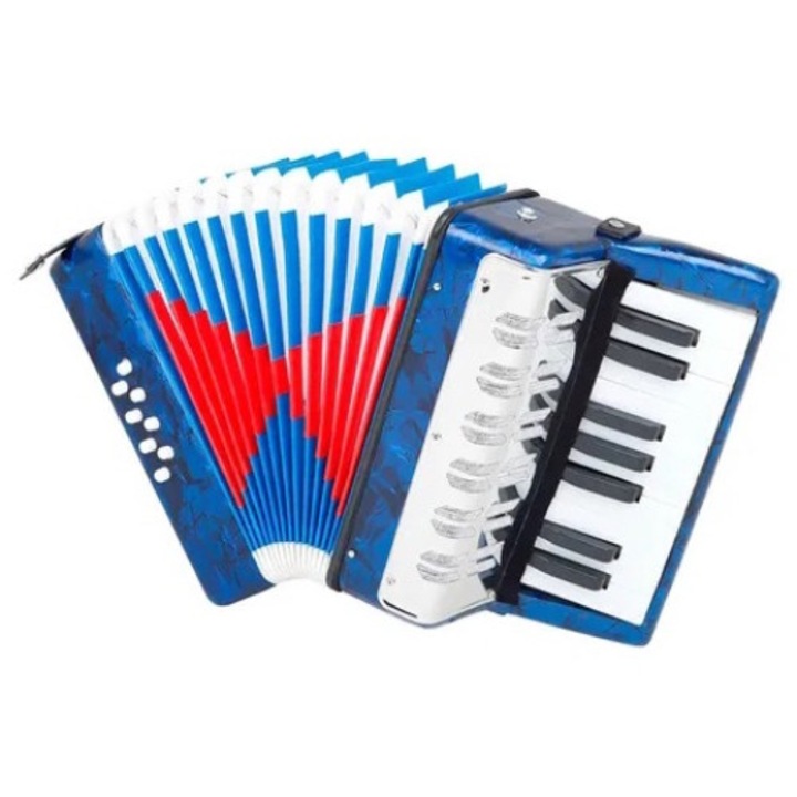 Acordeon Klausstech Cu 17 Clape Si 8 Butoane Bass De Jucarie, Albastru Deschis, 23 Cm