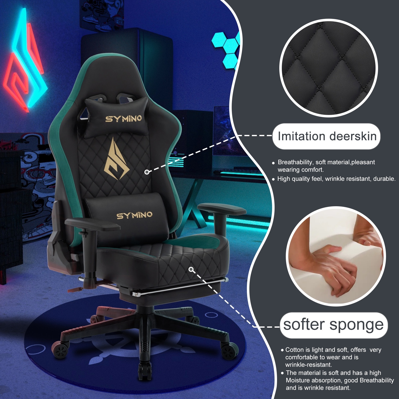 Scaun gaming Symino PG, ergonomic, piele PU, suport pentru picioare 3D, cotiere si spatar reglabile, capacitate de incarcare 200 kg, negru Scaun gaming Symino PG, ergonomic, piele PU, suport pentru picioare 3D, cotiere si spatar reglabile, capacitate de incarcare 200 kg, negru