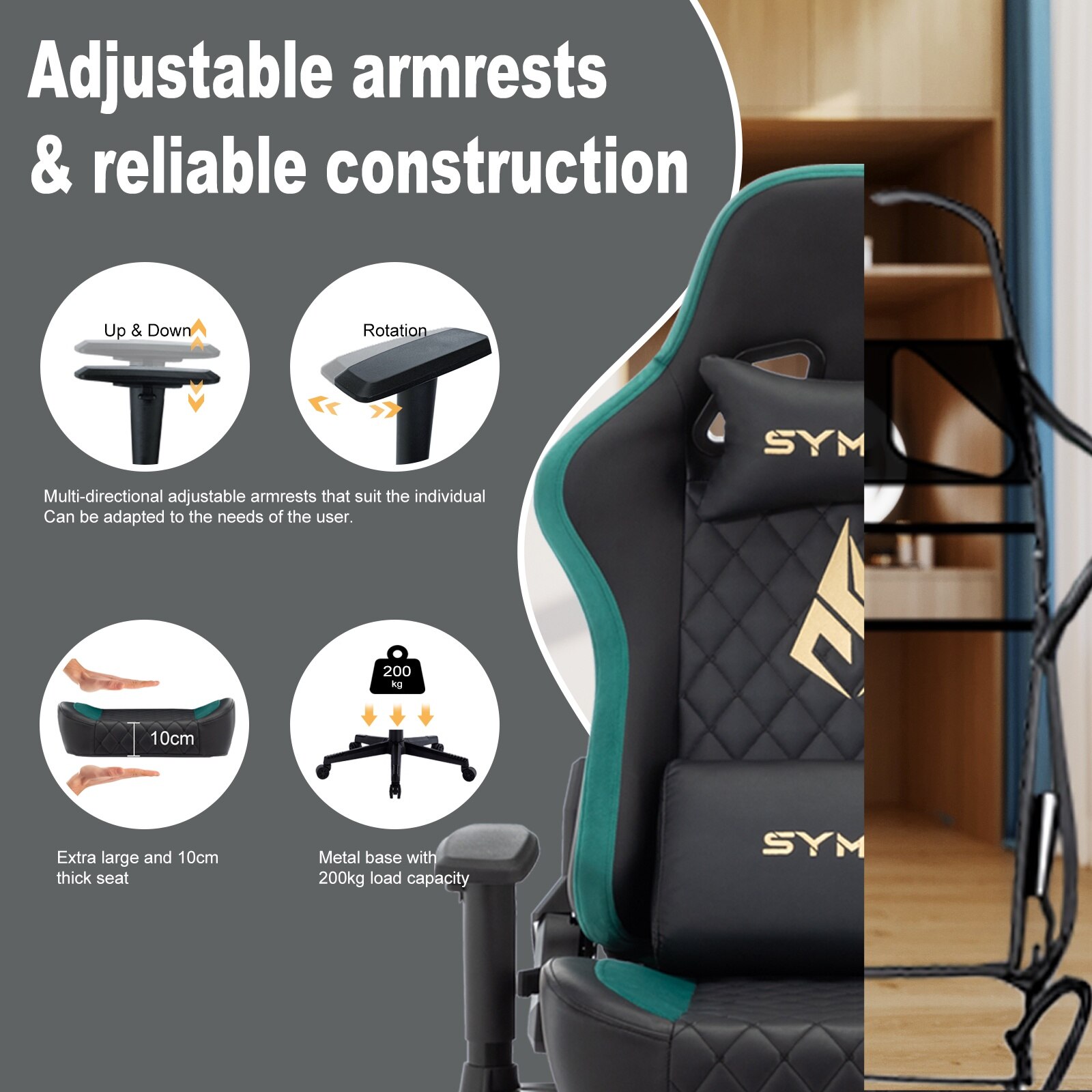 Scaun gaming Symino PG, ergonomic, piele PU, suport pentru picioare 3D, cotiere si spatar reglabile, capacitate de incarcare 200 kg, negru Scaun gaming Symino PG, ergonomic, piele PU, suport pentru picioare 3D, cotiere si spatar reglabile, capacitate de incarcare 200 kg, negru