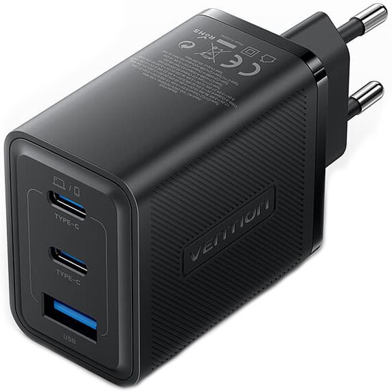 Incarcator retea Vention 65W, 2 x USB Type-C, 1 x USB, 5V/3A, PD 3.0, QC 3.0, QC 4.0, Negru