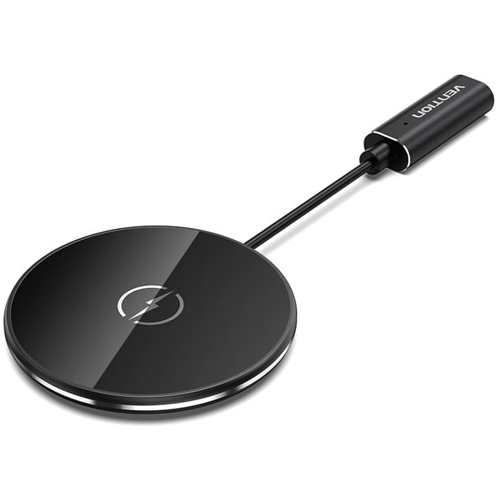 Incarcator wireless Vention 15W, 1 x wireless, alimentare prin USB Type-C, Aluminiu si sticla securizata, Negru