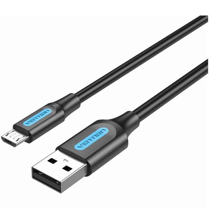 Vention táp- és adatkábel, USB 2.0 (T) - micro USB (T), 0,25 m, átviteli sebesség 480 Mbps, PVC bevonattal, fekete