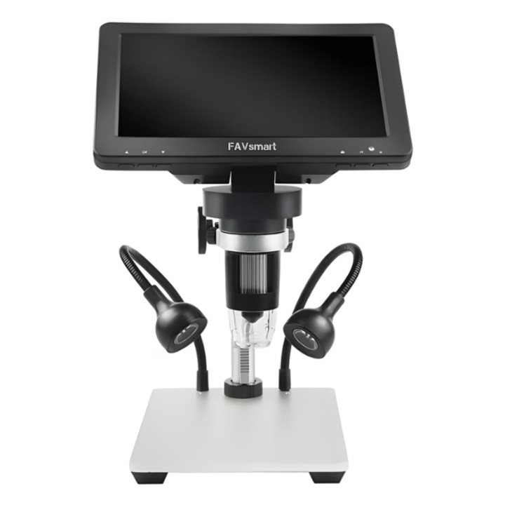 Microscop Digital Avansat 12MP, Marire 10x-1200x, 13 Limbi, Ecran LCD 7 Inch HD, 8 Lumini LED, Inaltime si Unghi Reglabile, Portabil, Inregistrare Foto si Video 1080 FullHD, Conectivitate Simplificata cu PC, 3.5W, 700 mAh, Autonomie 4 Ore, Negru