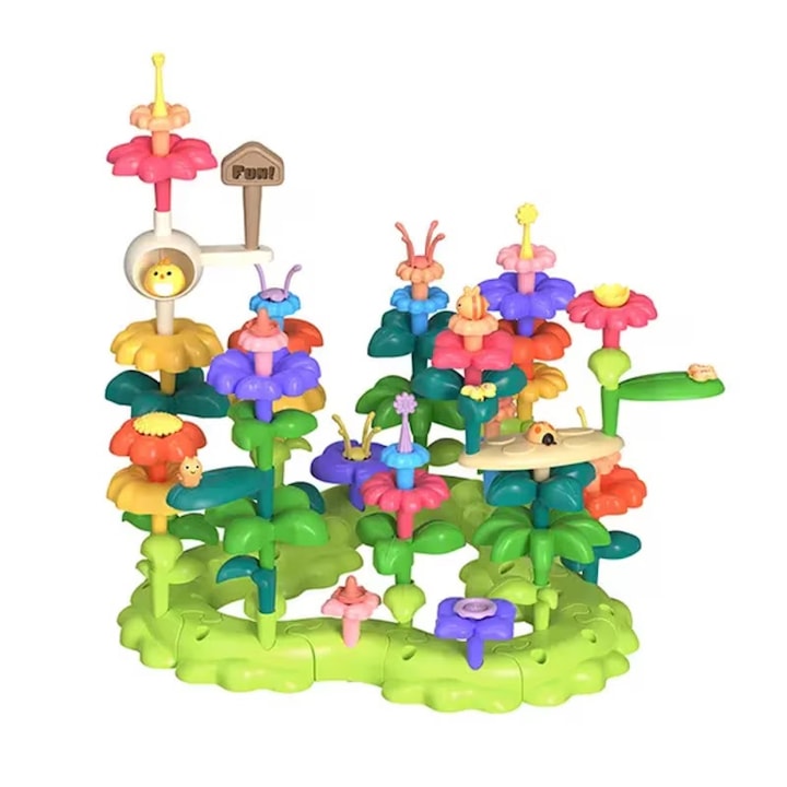Joc creativ constructii, Gradina cu flori, 93 piese, multicolor, Toyska®