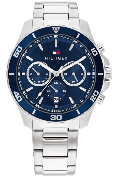 Мъжки часовник, Tommy Hilfiger, хронограф, дата, сребрист, водоустойчив, 50 м, неръждаема стомана