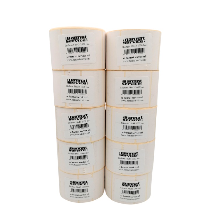 Set 10 etichete autoadezive termice in rola, 58 x 43 mm, albe, 1000 etichete / rola