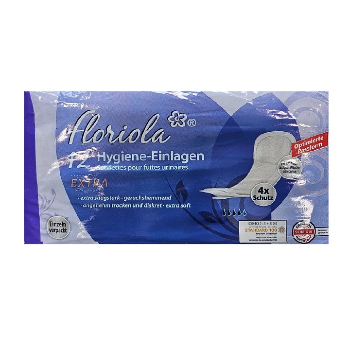 Absorbante pentru incontinenta moderata Floriola 4 picaturi, 12 bucati