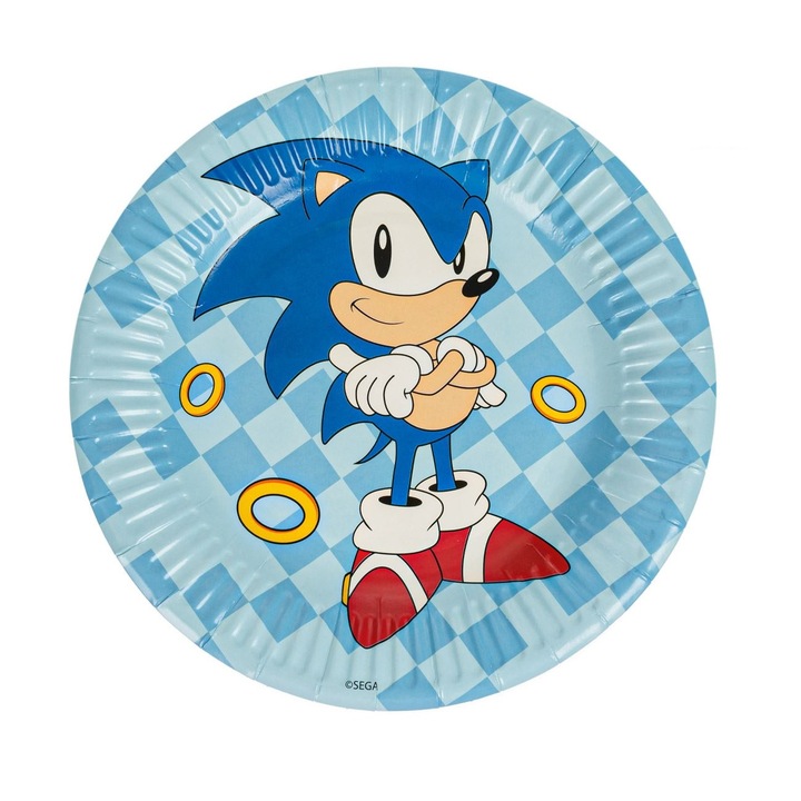Set 6 farfurii din carton pentru petrecerea copiilor Sonic Shopiens®, 18 cm