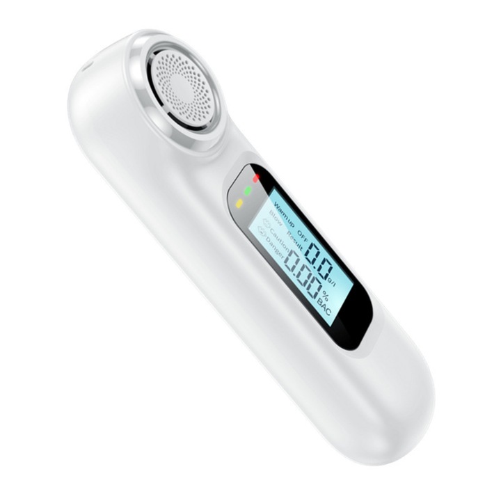 Etilotest AEC AM01, fara contact, Nu necesita rezerve, Acuratete +/- 0.01% BAC, Display LCD color, Autonomie baterie 200 testari, Indicator risc, 8x2x1.5 cm, alb