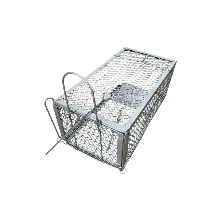 Capcana metalica tip cusca pentru sobolani, soareci si alte rozatoare, animal friendly, 28 x 14.5 x 11.5 cm, AVI-4003