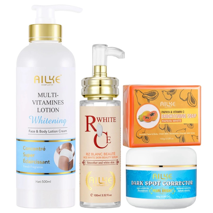 Lotiune de corp pentru albire, formula hidratanta, eliminarea petelor intunecate, set 4 in 1