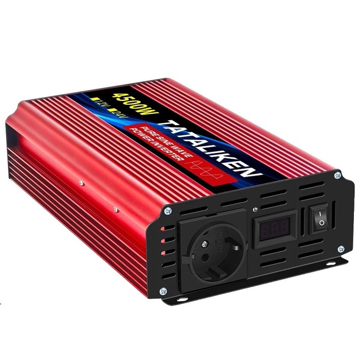 Инвертор за променлив ток – Чиста синусоида, 4500W, 12V към 220V, 2 AC изхода, ефективност 90%