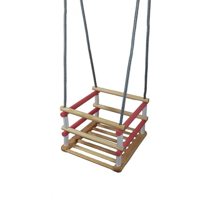 Детска люлка, Tupiko, Дърво, Максимално натоварване 20 кг, 3 години+, 34 х 34 х 80 см, Многоцветна