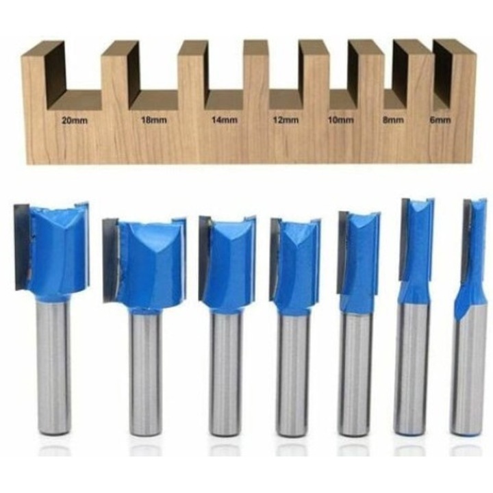 Set freze drepte pentru lemn QttvbTna, 7 piese, otel calit, diametre 6-20mm, tija 8mm