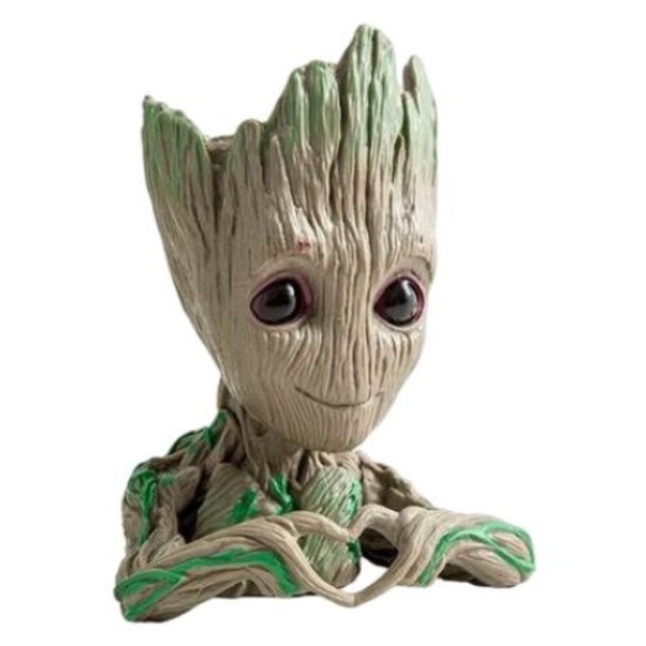 Dekoratív edény "Groot", QttvbTna, PVC / Gyanta, 12 x 9 x 14 cm, Bézs / Zöld