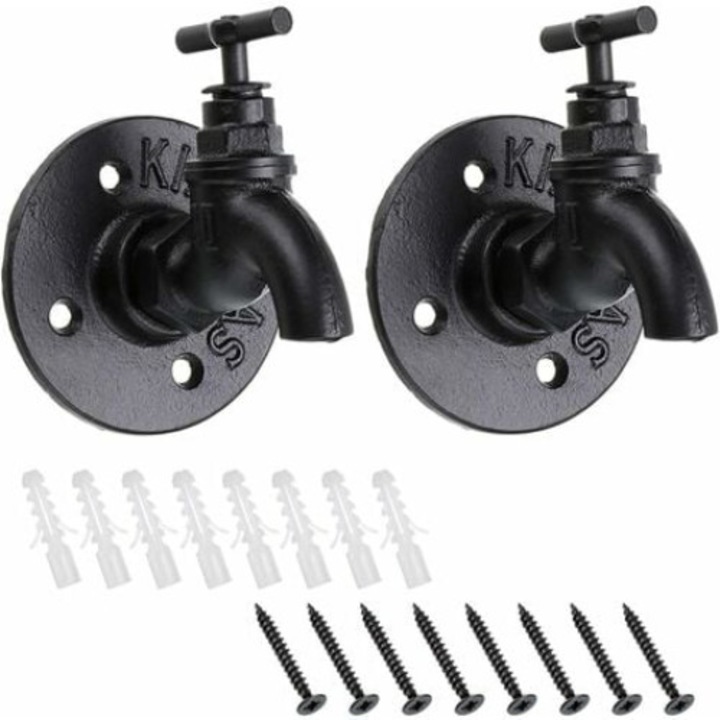 Set 2 cuiere QttvbTna, design robinet, fier, negru