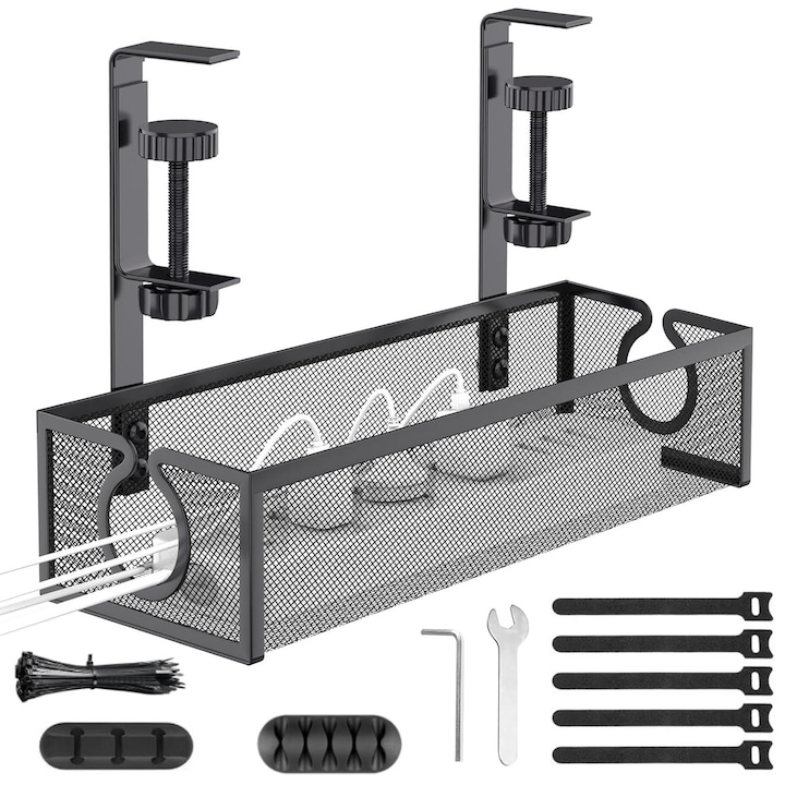 Asztal alatti kábelrendező, 34x12cm, fém