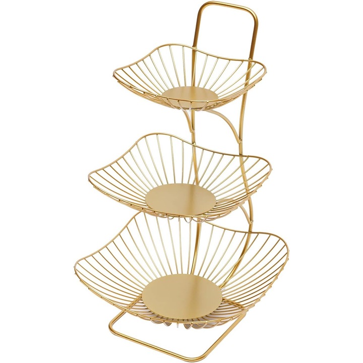 Fructiera etajata, QttvbTna, Metal, 44.9 cm, Auriu