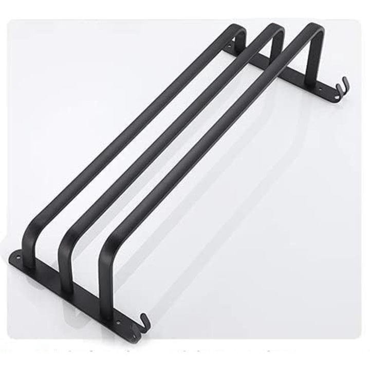 Suport pentru prosoape, QttvbTna, 3 nivele cu carlige, aluminiu, negru, 60cm