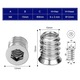 Set 100 bucati insertie filetata lemn, QttvbTna, hexagonala, M6x15mm, aliaj zinc, 8x12mm