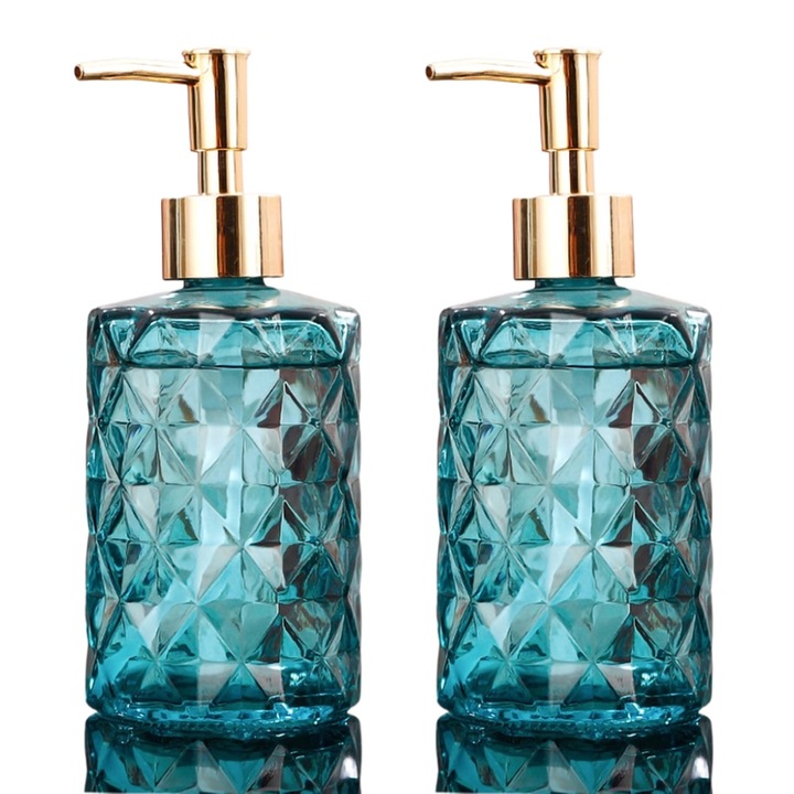 2 db szappanadagoló készlet, üveg, zöld, 17,6x7,4x7,4 cm