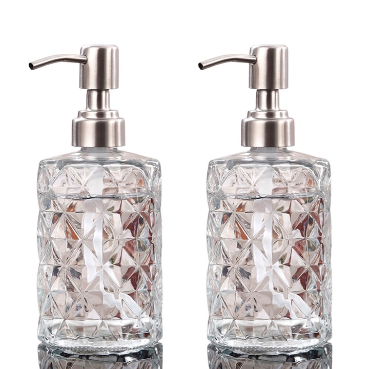 2 db szappanadagoló készlet, üveg, átlátszó, 330 ml, 17,6x7,4x7,4 cm