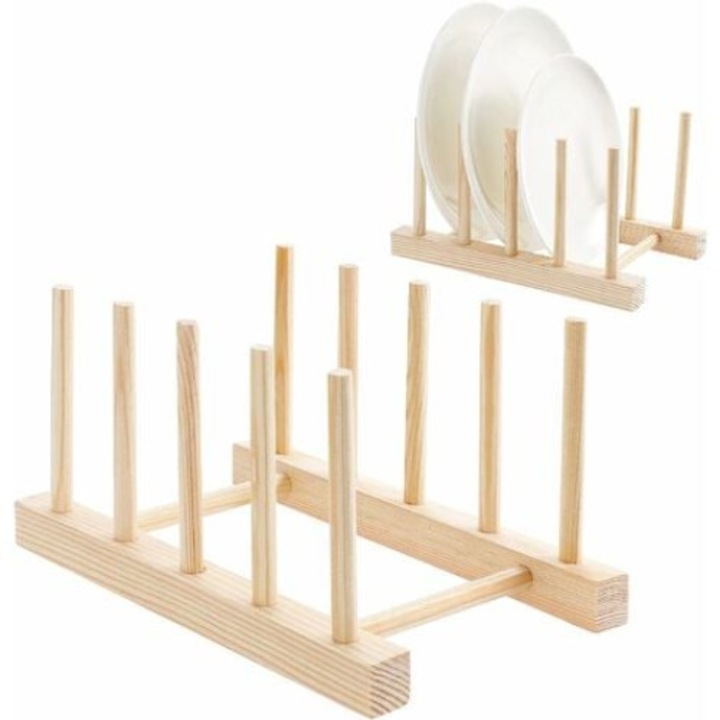 Scurgator vase QttvbTna, bambus, 5 bare 4 sloturi, culoare lemn natural, set 2 buc, 20x13x10.5cm