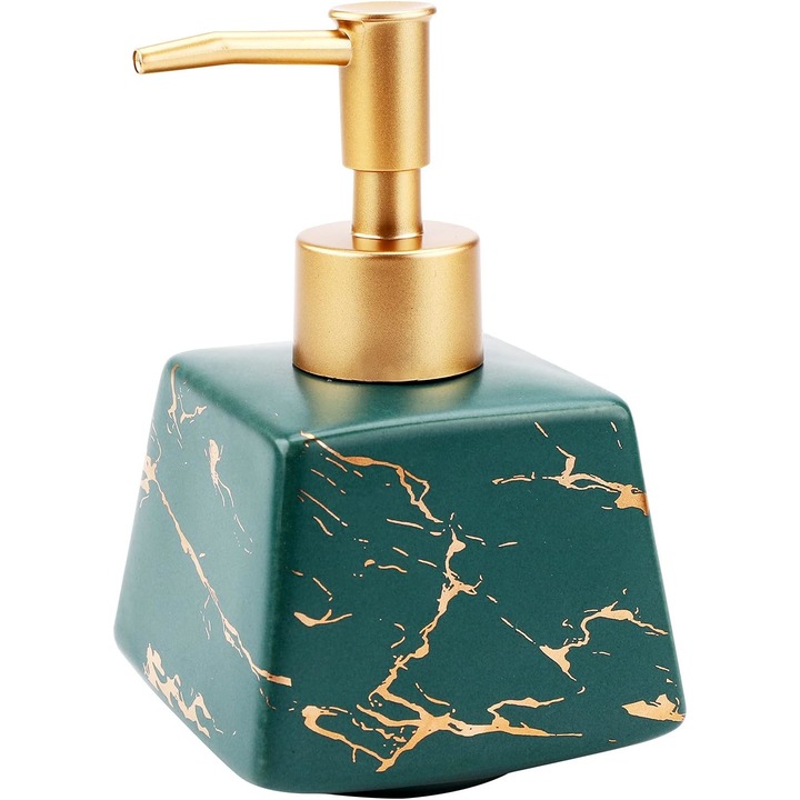 Dispenser sapun lichid, QttvbTna, Ceramica, Stil Nordic, 260 ml, Verde / Auriu