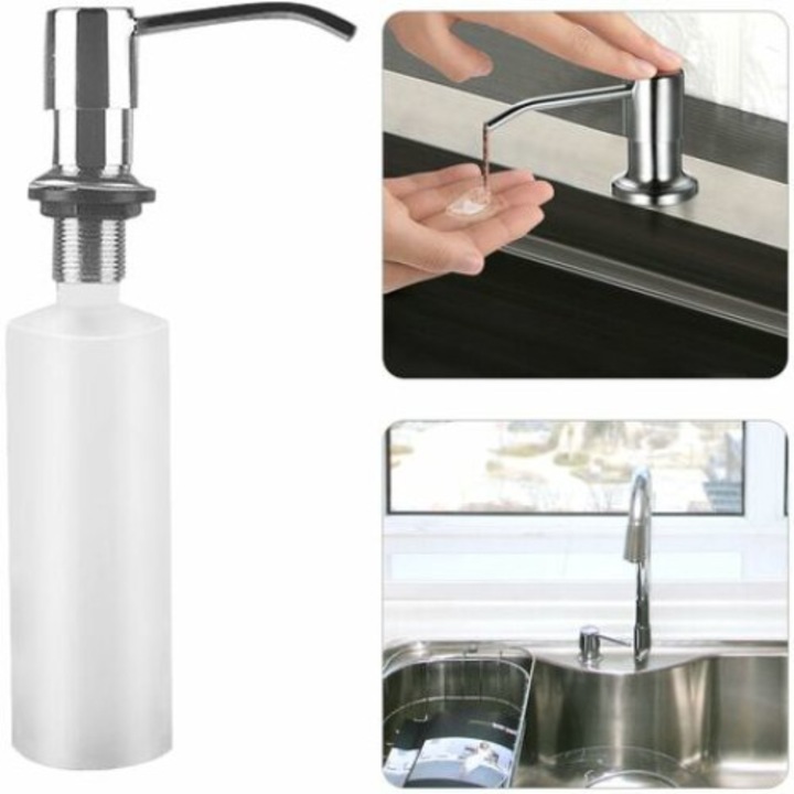 Dispenser sapun QttvbTna, inox, manual, 300ml, argintiu