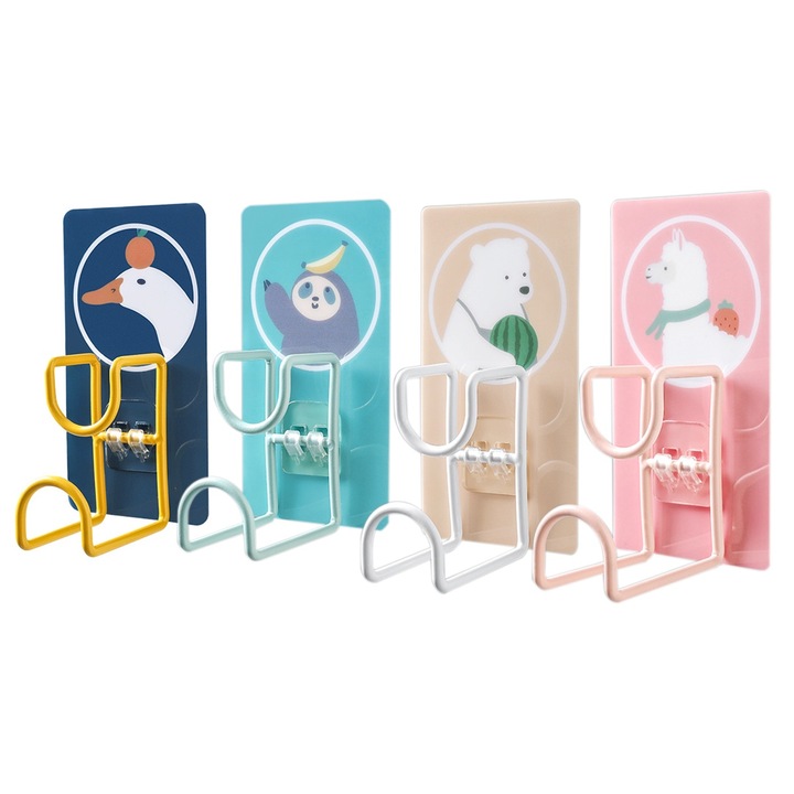 Комплект от 4 самозалепващи се куки за мивка, сладки животни, водоустойчиви, за многократна употреба