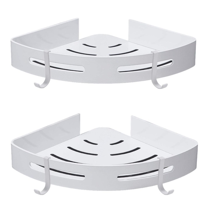 Set 2 etajere baie, QttvbTna, aluminiu, finisaj mat, Alb