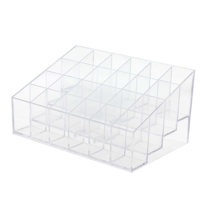 Kozmetikai rendszerező, QttvbTna, 24 rekeszes, átlátszó, 14.2x9.4x3.5-7.3cm
