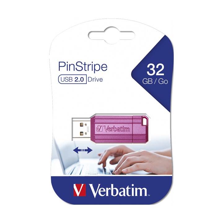 Verbatim Pinstripe USB flash meghajtó, USB 2.0, 32 GB, rózsaszín