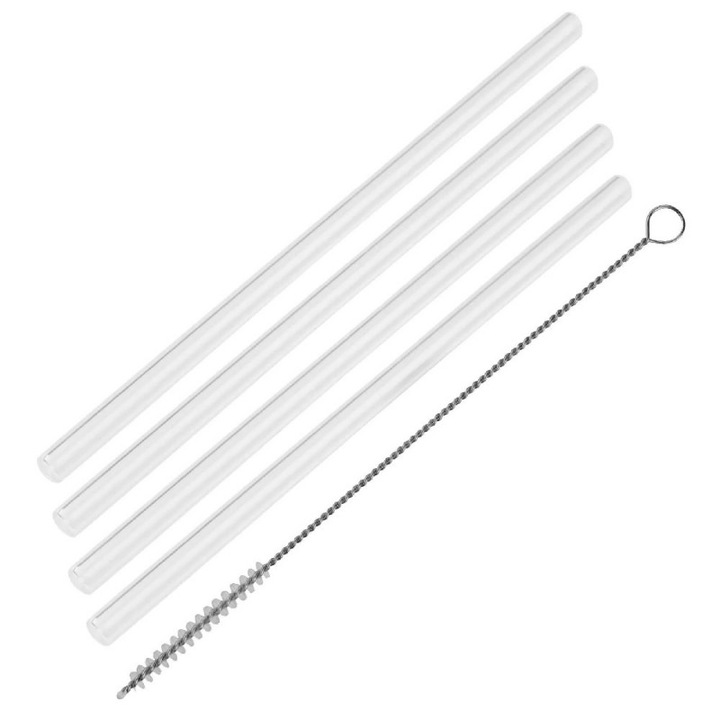 Üvegszívószálak ecsettel Fackelmann 54845, 4 db + 1, 22 cm, Átmérő 8 mm, Üveg, Átlátszó